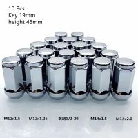 Key 19mm Lug Nuts 45mm height m12x1.25  m12x1.5   m14x1.5   m14x2 1/2"-20 Thread Cone Seat Car Wheel Nuts Sliver 10 Pcs Nails  Screws Fasteners