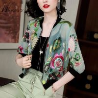 Elegant Print Chiffon Summer Jackets Women 5XL Oversize Thin Chaqueta Mother Sun Protection Cardigan Long Sleeve Bomber Abrigos