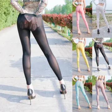 Womens Silky See-Through Leggings High Elastic Sheer Skinny Trousers