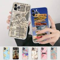 World Map Travel Phone Case Silicone Soft for iphone 14 13 12 11 Pro Mini XS MAX 8 7 6 Plus X XS XR Cover