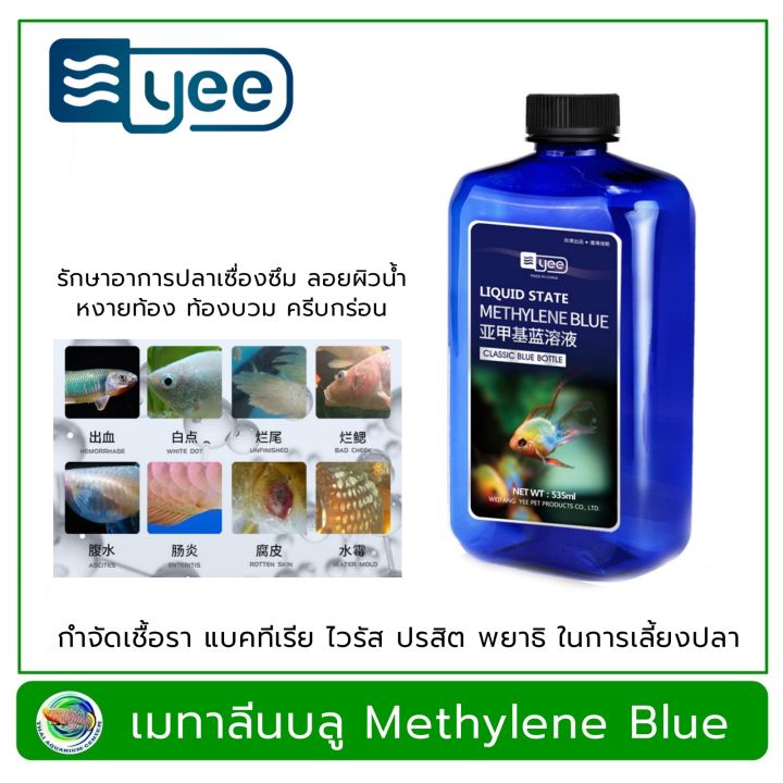 ํyee-เมทาลีนบลู-methylene-blue-รักษาโรคจุดขาว-เชื้อรา-ปรสิต-พยาธิ-ในปลาสวยงาม-ช่วยเพิ่มอัตรารอด-เมื่อขนส่งปลาทางไกล