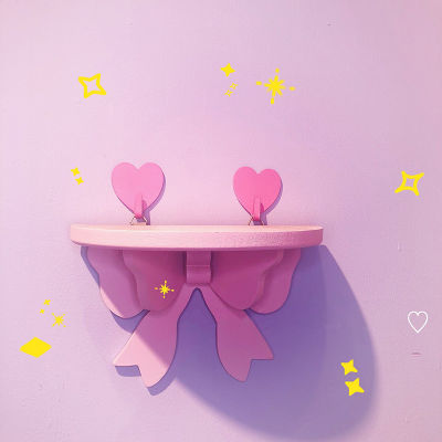 【CW】Japanese Kawaii Pink Bow Bedroom Shelves Wall-Mounted Cosmetic Wooden Storage Rack Girly Heart Room Decoration Wall Shelf