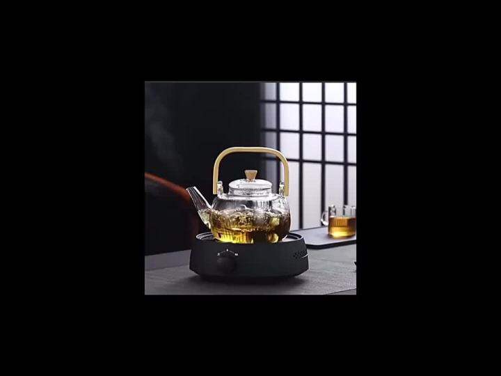 BORREY Big Heat-Resistant Glass Teapot Flower Tea Kettle Large Clear Glass  Fruit Juice Container Ceramic Teapot Holder Base