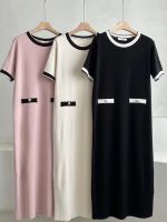 【HOT】♛ New French Knit O-neck Contrast Color Short Sleeve Dresses Korean Fashion Vestidos