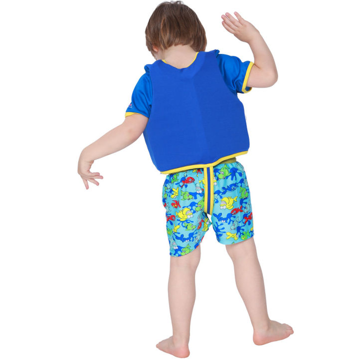 เสื้อชูชีพฉลามการ์ตูนเสื้อว่ายน้ำเด็กแขนสั้นสำหรับ-2-6-ปี