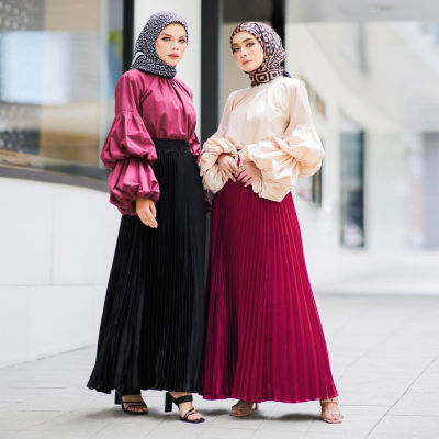 มาเลย์ผู้หญิงกระโปรงเสื้อคลุม F Emme Musulmane Kaftan Abayas สำหรับผู้หญิงดูไบ A Baya ตุรกีมุสลิมจีบ Hemline กระโปรงอิสลามเสื้อผ้า