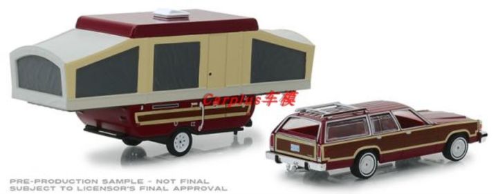 greenlight-1-64-1981-ford-ltd-country-squire-and-pop-up-trailer-alloy-toy-cars-metal-diecast-model-vehicles-for-children-gift
