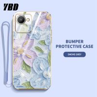 YBDเคสโทรศัพท์ดีไซน์ใหม่สำหรับ OPPO Realme C30 C30S Realme C33 C33 2023 เคสชุบสีน้ำมันเคสลายดอกไม้เคสแถมฟรีสายคล้อง