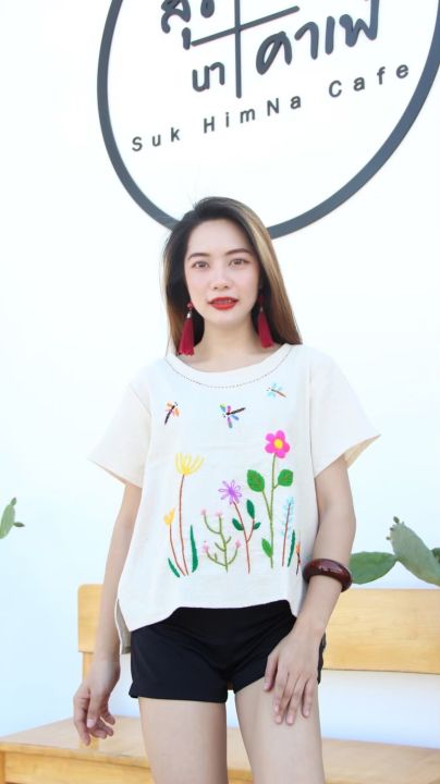 hand-made-เสื้อใส่เที่ยวน่ารักๆ-ปักลายแท้-เนื้อผ้านุ่มมาก-ฟรีไซร้-32-42