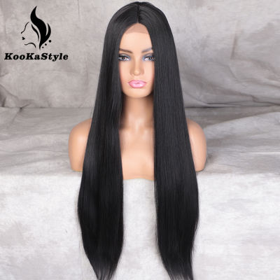Kookastyle Synthetic Wigs Long Straight Black Wigs for Black Woman Highlight Wigs Middle Point Heat Resistant Pink Cosplay Wigs
