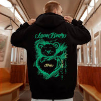 Funny Graphic Love Bear พิมพ์ Pullovers Hoodies สำหรับผู้ชายฤดูใบไม้ร่วง Hip Hop แฟชั่นขนาดใหญ่ Y2K เสื้อ Hombre Streetwear Hoody