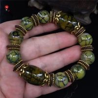 Natural Tibetan Three Nine Eyes Dzi Bead Antique Ancient Jade Yellow Green Retro Agate Mens and Womens Bracelet Bracelet Fashion Free Shipping