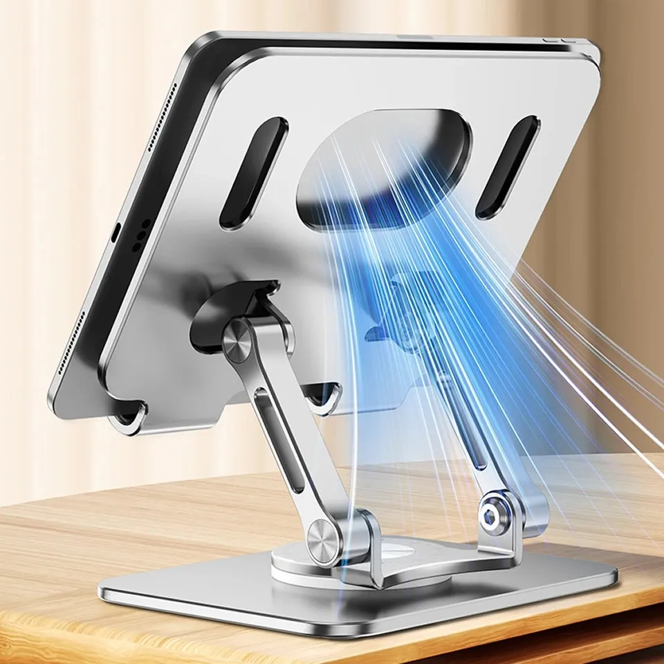 Aluminum Tablet Stand Desk Riser 360° Rotation Multi-Angle Height Adjustable