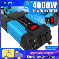 KUYU อินเวอร์เตอร์ไฟฟ้าในรถยนต์4000W DC-12V เป็น AC 110/220V เพียวไซน์เวฟหน้าจอ LCD 2-USB