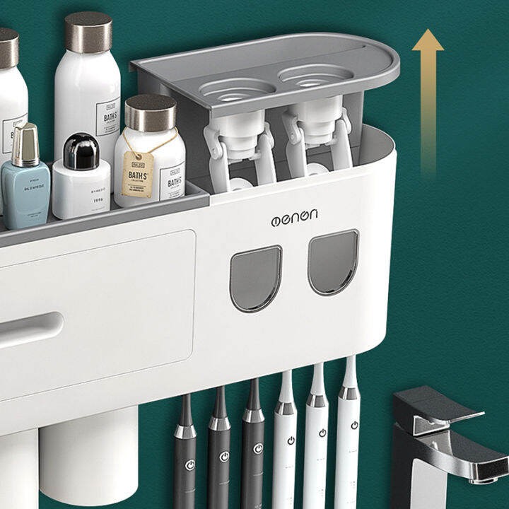 ahawill-wall-mounted-free-punching-toothbrush-holder-automatic-toothpaste-squeezer-dispenser-storage-rack-bathroom-accessories