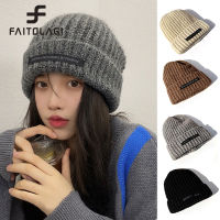 หมวกถักทรงหลวมสำหรับผู้หญิง,หมวก Beanies หมวกฤดูหนาวไหมพรมสำหรับผู้ชายทึบสีอบอุ่นหมวกรูปหัวกะโหลก