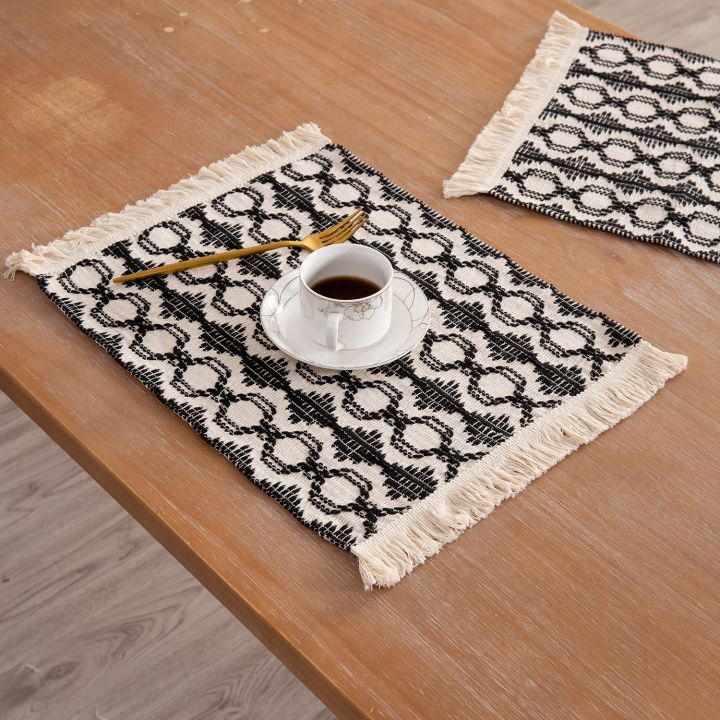 Cotton Linen Fabric Woven Tableware Mat, Tassel Insulation Mat, Holiday  Decoration, Two Color Splicing Western Food Mat