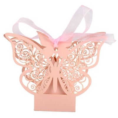 50pcs Butterfly Wedding Favour Box Birthday Party Gifts Candy Boxes (Pink)