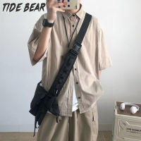 TIDE BEAR แขนสั้น เสื้อเชิ้ตชายเสื้อคาร์โก้วินเทจของผู้ชายเสื้อเสื้อแขนสั้นเครื่องแบบนักเรียนผู้หญิงทรงหลวมและเฉื่อยชาเสื้อหล่ออินเทรนด์