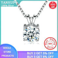 YANHUI 925 Sterling Sliver 8mm Round Zircon Pendant Necklace For Women Gift 40cm 45cm 50cm Solid Box Chain Choker Collares Kolye