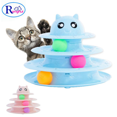 Ronghui รางบอลแมว ของเล่นรางบอล ขนาด 23 x 21 cm. ของเล่นแมว 3 ชั้น ของเล่นเสริมพัฒนาการ เสริมทักษะ มี 2 สี Pet Toys Ronghui Pet House