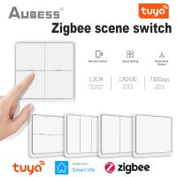 Tuya ZigBee Smart Scene Switch 4 Gang 12 Scene Push Button Controller Panel Switch ทํางานร่วมกับแอพ Smart Life ZigBee Gateway▹