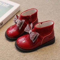 Fashion Baby Girls Martin Boots Children Leather Shoes Autumn Bowknot Princess Ankle Boot Soft-soled Kids Toddler Shoes