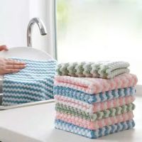 ◕ 5PCS Microfiber Thick Kitchen Towel Dishcloth Household Kitchen Rags Gadget Non-stick Oil Table Cleaning Wipe Cloth Scouring Pad