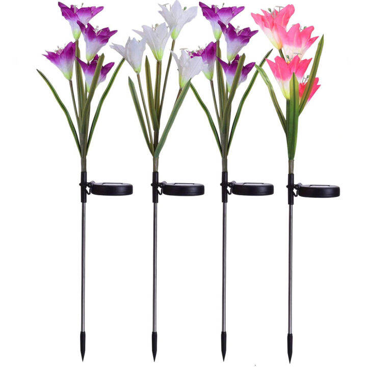 Solar Simulation Lily Flowers LED Light Garden Outdoor Waterproof Color Changing Artificial