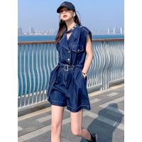 COD jfdss Ready Stock European Station Sleeveless Denim Jumpsuit Wide-Leg Shorts Women Korean Version High Waist Summer Slimmer Look Girls Clothing Must-Have Wom