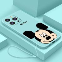 [แถมสาย] เคสนิ่มสำหรับ iPhone 15 Pro Max 15 Plus โครงสี่เหลี่ยมจัตุรัสผิวด้านการ์ตูน Mickey Mouse ซิลิคอนเหลว