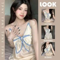 Ins pure dre sle spenders ghtdress female ice silk summer V-neck bow high-end sexy home clot a drop shippg --SY2381✐ↂ