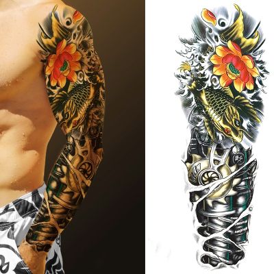 Waterproof Temporary Tattoo Sticker Peacock Totem Geometric Full Arm Sleeve Fake Tattoo for Men Women Tattoo Product Body Paste