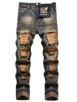 onlcicn Mens Ripped Jeans,Slim Fit Distressed Straight Leg Fashion Denim Pants