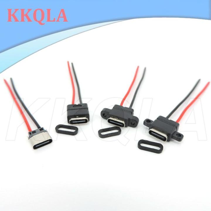 qkkqla-1-2-5pcs-waterproof-usb-type-c-3-1-2-pin-plug-usb-c-female-socket-welding-charging-cable-wire-connector-180-90-for-diy-repair