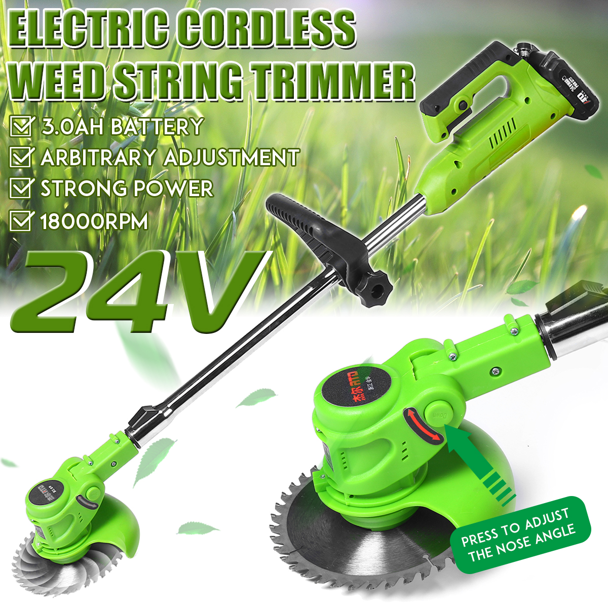 Weed Whacker Cordless，Cordless Power Weeder，Electric Lawn Mower Portable Garden Trimming Tool.（1 Battery and Fast Charger） 26V 4.0Ma Lithium Battery 