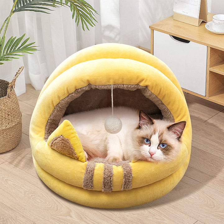 warm-cat-bed-small-dog-house-cozy-nest-lounger-cushion-kitten-fleece-anti-slip-cage-mat-basket-puppy-cave-accessories-zu