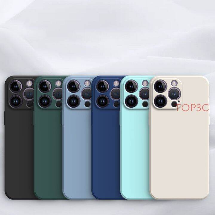 ซิลิโคนเหลวสำหรับ-iphone-14-pro-max-plus-iphone13-pro-max-ฝาหลังเคสใส่โทรศัพท์ขอบตรงซิลิโคนสีลูกกวาด