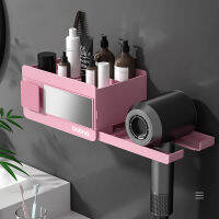 Multifunctional Bathroom Storage Rack Multi-Space Storage Rack Punch-Free Wall-Mounted Waterproof Hair Dryer Rack With Mirror