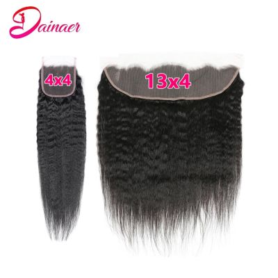 Brazilian Kinky Straight Human Hair Lace Frontal Pre Plucked 5x5 Lace Closure Swiss Lace 100 Human Remy Hair 4x4 Lace Closure