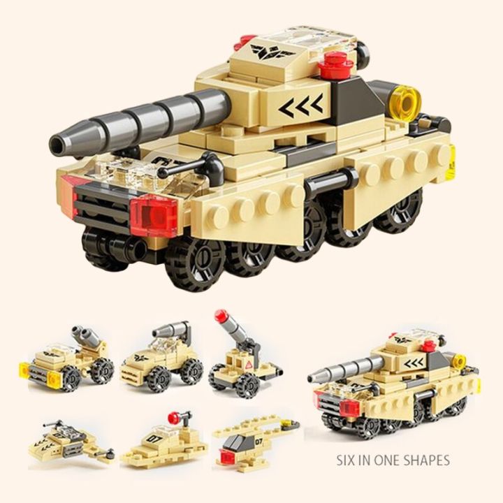 ของเล่นขนาดเล็กไฟเมืองบล็อกอิฐ6อิน1บล็อกรูปแบบการสร้างรถถังของเล่นสำหรับเด็ก