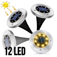 【LZ】♈∋  Solar Power Disk Lights jardim ao ar livre iluminação subterrânea do deck holofotes lâmpadas LED enterradas lâmpadas de gramado decoração exterior 12LED 16pcs