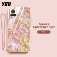 YBDวายซีดีดีไซน์ใหม่เคสสำหรับโทรศัพท์ Vivo V21 V21 5G ขนาด5กรัมเคสชุบน้ำมันเคสพิมพ์ลายดอกไม้เคสแถมฟรีสายคล้อง