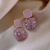 Purple Shiny Crystal Geometric Women Earrings Elegant Korean Style Sweet Lovely Fashion Drop Earrings Jewelry Gift Accessories