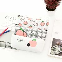 【CW】 Kawaii Canvas Pencil Case Fruit Peach Pink Girls Gift for School Pencil Box Pencilcase Pencil Bag School Supplies Stationery