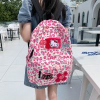 Sanrio Y2k Hello Kitty Bag Fashion Cute Backpack Pink Leopard School Bag Cartoon Anime Zipper Sisters School Day Gift