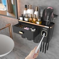 Toothbrush Holders for Bathrooms - Upgrade Wall Mounted Toothbrush Holder with Toothpaste Dispenser -3 Cups Large Capacity Tray