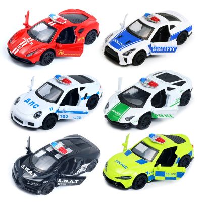1:43 Diecast Alloy Police Toy Car Models Challenger 2 Doors Opened With Pull Back Function Metal Cars Model For Children Toys