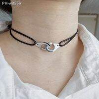 Harajuku Stainless Steel Handcuff Choker Necklace Cool Red Black Rope Adjustable Les Menottes Cord Neck For Women Party Gift