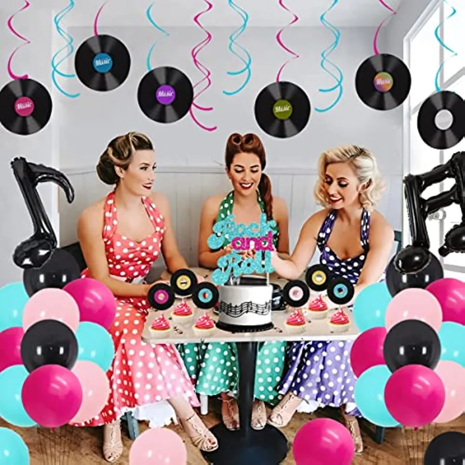 Rock and Roll Birthday Party Decorations Black Glitter Born To Rock Banner  Balloons Musical Elements Garland For 1950s Music Themed Party Supplies -  Walmart.com